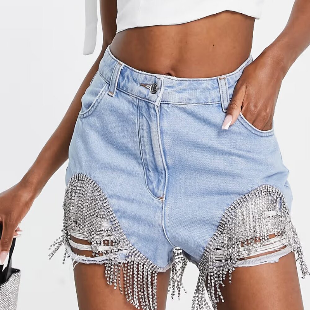 Asos Luxe Rhinestone Jean Shorts